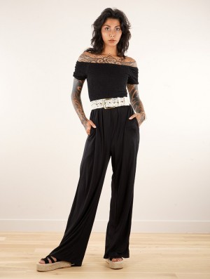 Toonzshop Aulë Short Sleeve Flare Leg Jumpsuit Jumpsuit Dam Svarta | IVCMG-0874
