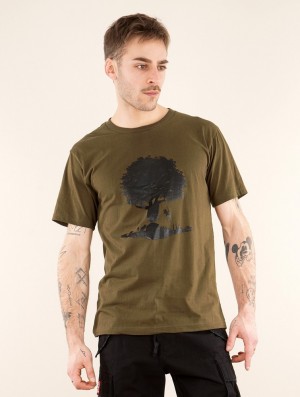 Toonzshop Castor Tree Printed Short Sleeve T-shirt T-Shirt Herr Ljusgröna | DJVKS-4683