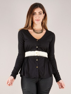 Toonzshop Heldaria Long Sleeve Peplum Top Blast Dam Svarta | TVKEL-9562