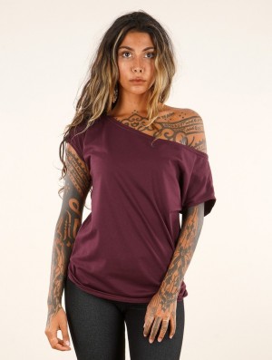 Toonzshop Kayäazü Boat Neck Loose T-shirt T-Shirt Dam Wine | ZAWTU-2597