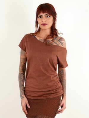 Toonzshop Kayäazü Boat Neck Loose T-shirt T-Shirt Dam Mottled sienna | USQHX-0786