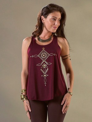 Toonzshop Luunja Printed Tank Top Linne Dam Guld | OTRWG-2516