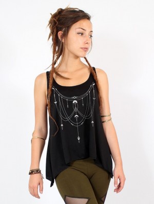 Toonzshop Paalayan Printed Knotted Tank Top Linne Dam Svarta Silver | VSHJP-9214