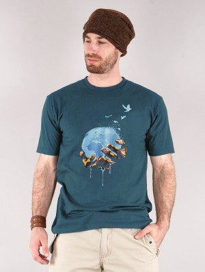 Toonzshop Planet Printed Short Sleeve T-shirt T-Shirt Herr Mörkblå | DWXBR-1956